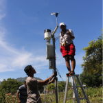 SoL and ALGIS staff work together installing the weather station at the Pante Macasar airport in Oecusse.