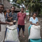 Members of the seed harvesting group display their peanut harvest in Tequinomata, Sub-District Laga, rural Timor-Leste.